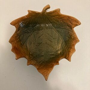 Russ Berrie Green and Brown Leaf Dish